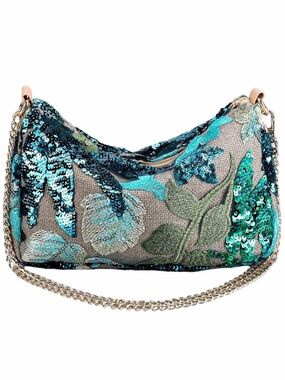 Coastal Vibes! Teal & Green Sequin Floral Shoulder Bag